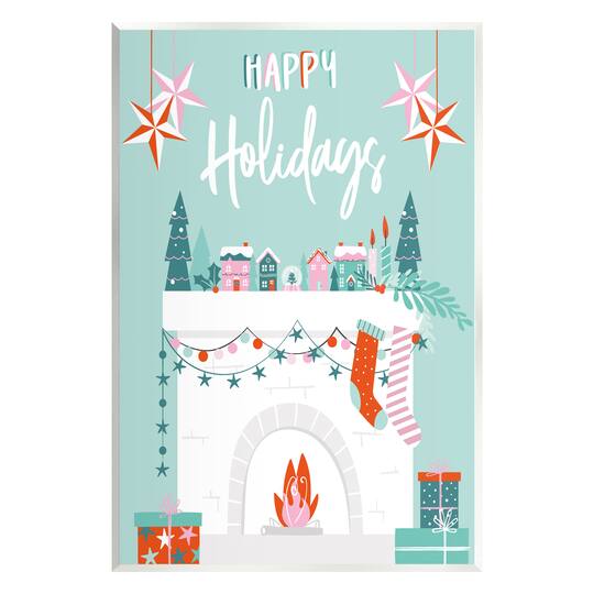 Stupell Industries Happy Holidays Festive Mantel Stockings Wall Plaque Art